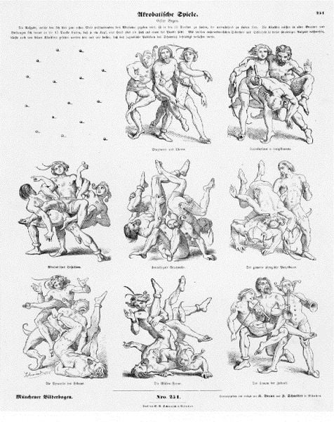Akrobatische Spiele I. by Moritz von Schwind. 1801–1900. Motifs recorded: akrobatik, spiele, männer, menschen, schrift, zeichnung, nackt, beine.