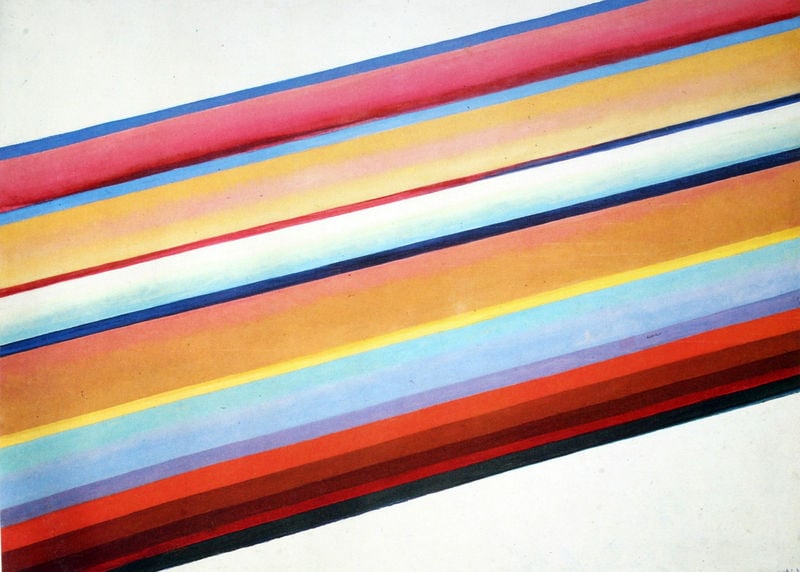 Bewegung im Raum. by Michail Matjuschin. 1919. Motifs recorded: rot, blau, abstrakt, gelb, streifen, schwarz, linien, orange.