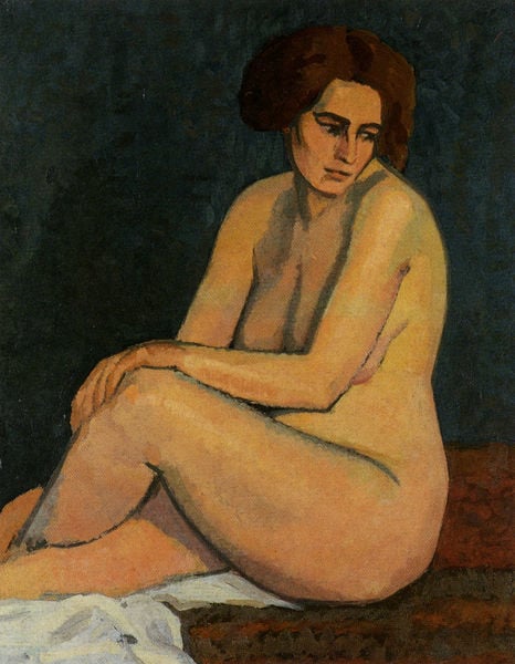 Akt. by Broncia Koller. 1907. Motifs recorded: tuch, nackt, sitzen, akt, frau, schatten, beine, brüste.