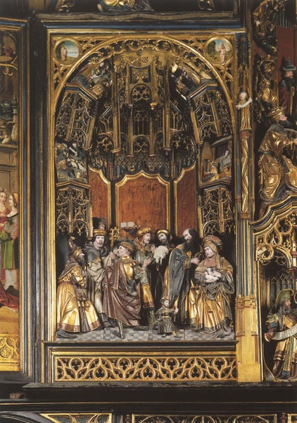 Annenaltar. by Adrian van Overbeck. 1500–1600. Motifs recorded: gold, gold, altar, people, painting, wood, altar, kind.